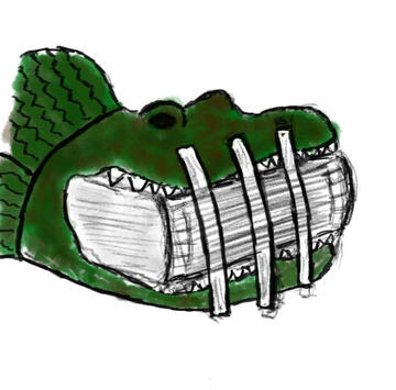 logo - aligator trzymający w paszczy książkę